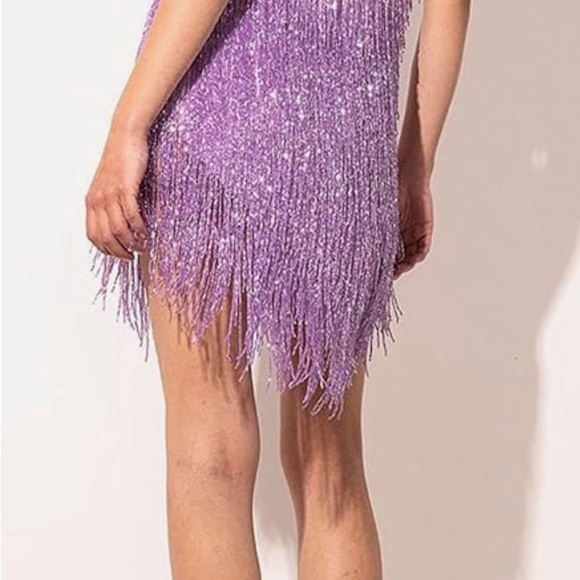 Sparkly tassels mini dress. Purple. Size XL. New with tags. - Picture 2 of 2